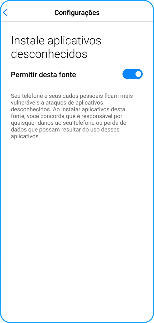 Ative a permissão de instalação de fontes desconhecidas para o 1xBet App Android.