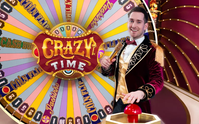 Participe do show de prêmios no jogo Crazy Time do 1xBet.