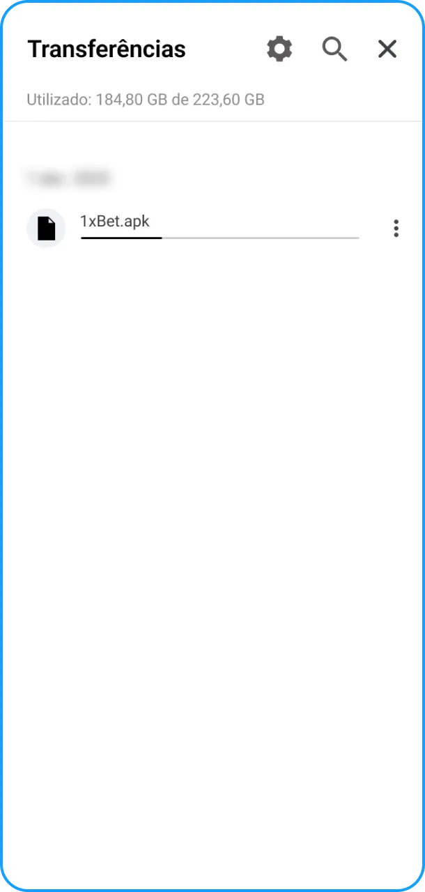 Pressione o comando para iniciar a instalação da plataforma 1xBet no celular.
